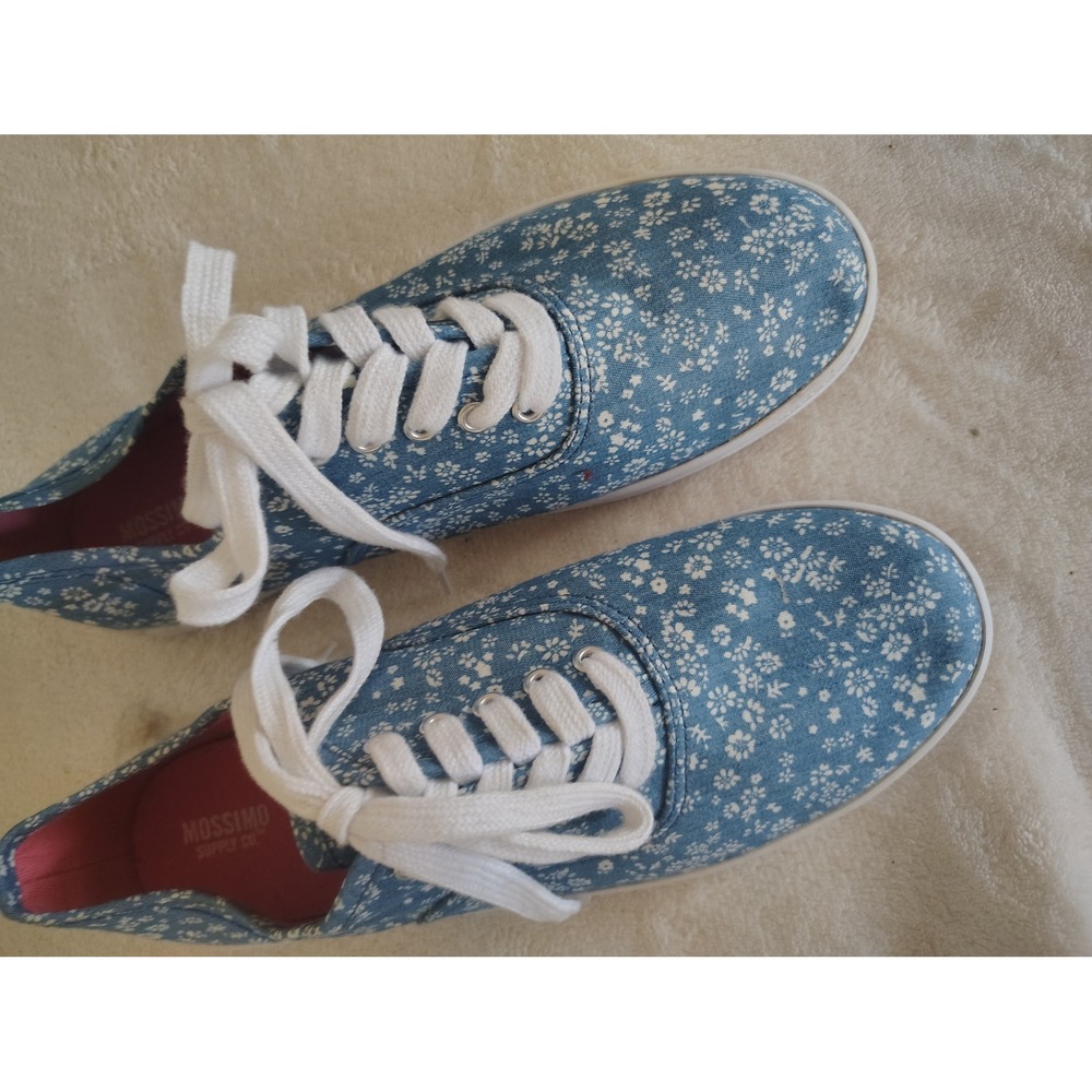 Mossimo Supply Co Womens Blue Floral Canvas Lace Up Sneakers Low Top Flats